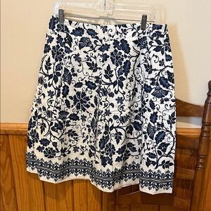 Talbots Navy and White Floral A-Line Skirt